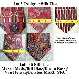 Lot of 5 Silk Ties - Mezzo Matto/Bill Blass//Bruno Rossi/Van Heusan/Britches